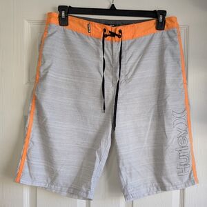Hurley Designed For Buckle Gray and Orange Board Shorts Size 34